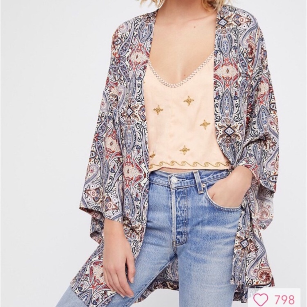 Free People boho short sleeve paisley kimono beachy style